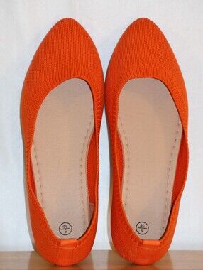 Orange Knit Pointed Toe Slip-On Ballet Flats.